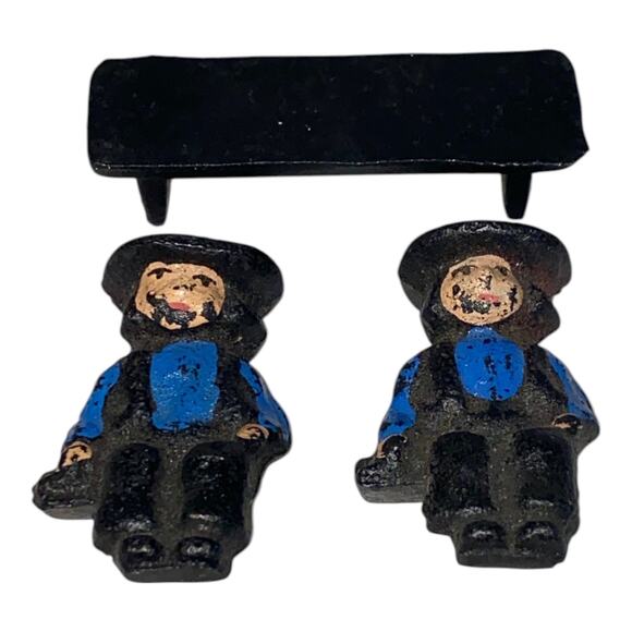 Vintage John Wright Cast Iron Amish 2 Boys on Bench 1997 Hand Painted Figurines - Picture 11 of 11